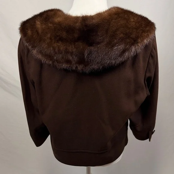 Handmade Mink Vintage Elegant Brown Fur-Trimmed Women's Overcoat Size Small